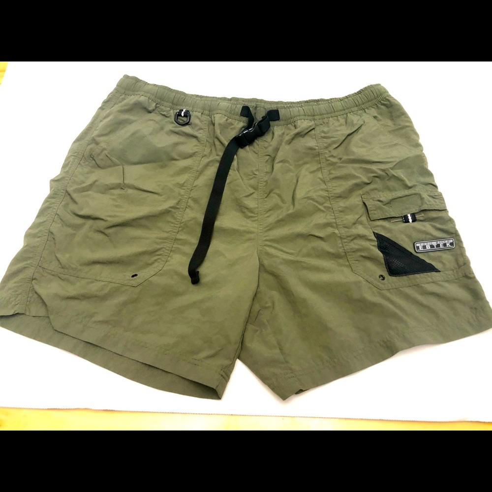 Vintage Eddie Bauer EBTek Sport Mens Lined Nylon Shorts  Green Belted XXL Tall